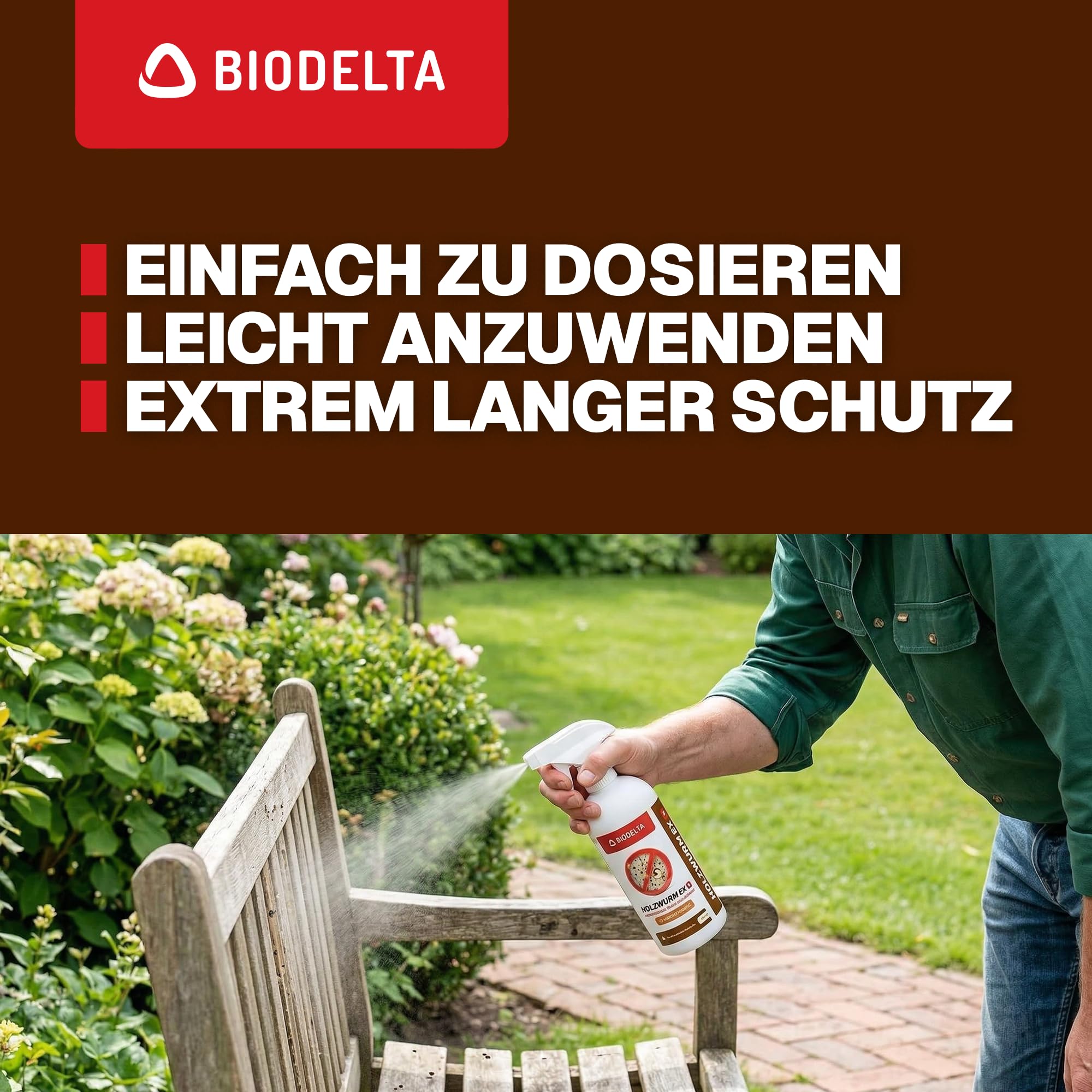 BIODELTA Holzwurmspray 500ml bis 5l – Effektives Holzwurmmittel mit Sofort- & Langzeitschutz – Anti Holzwurm Repellent gegen Holzwürmern in Möbeln & Gebälk – (5l Variante)