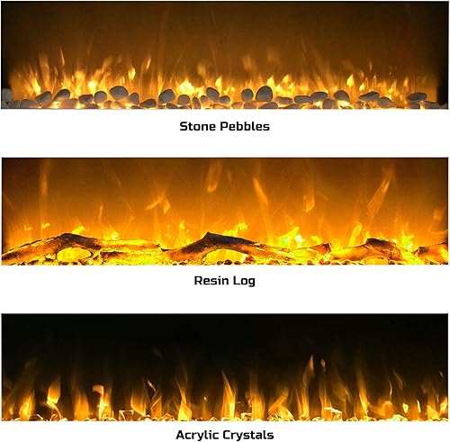 Miniatura 5 de Lavish Home - Chimenea eléctrica de 36 pulgadas, ventilación frontal, montaje en pared, llama LED de 3 colores, 10 colores de lecho de combustible y