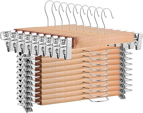 Weysat 40 perchas de madera para pantalones, a granel con 2 clips ajustables, gancho antioxidante, gancho giratorio 360 ganchos inferiores para