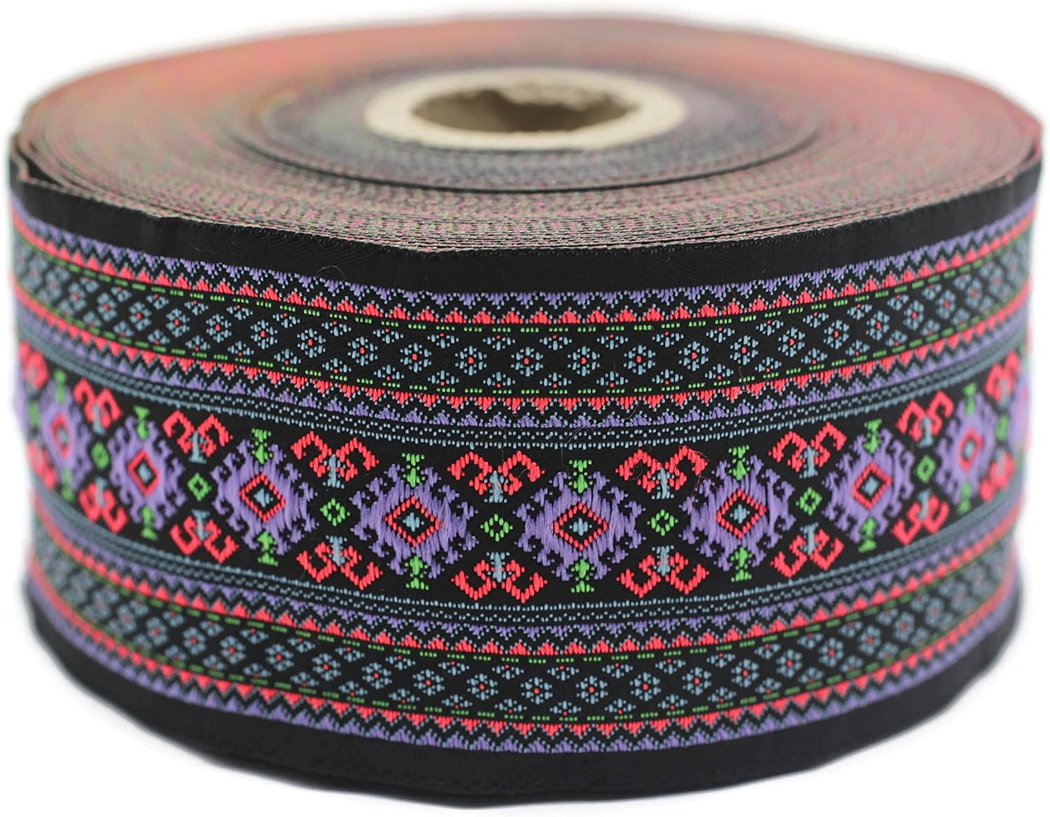 11 Yard Spool 1.37" Neon Green Purple Mosaic Geometric Jacquard Ribbon Woven Trim Embroidery Tape for Home Decor Clothing and Costume Design 35997