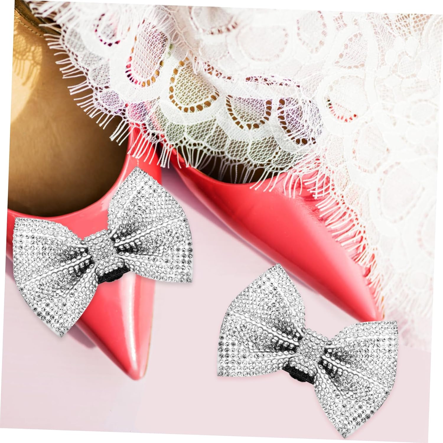 4pcs Rhinestone Bow Shoe Clips for Women Decorative Charms for Heels Pumps and Flats Lightweight Easy Clip Design Includes Hollow and Shiny Bow