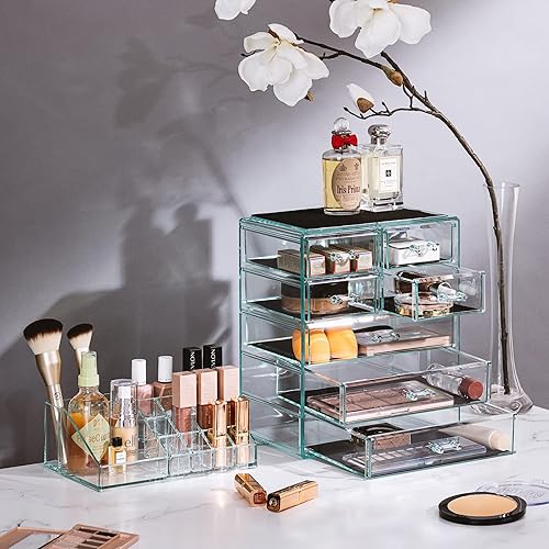 Miniatura 3 de Sorbus Contenedor y exhibidor de acrílico para guardar cosméticos, maquillajes y joyas. Diseño espaciado. Excelente para el baño, la cómoda, el