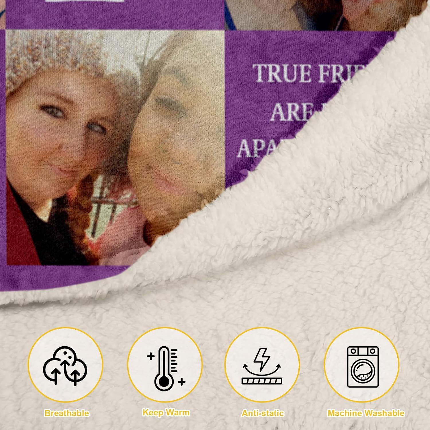 Custom Sherpa Fleece Photo Blanket, Soft Thick Warm Fluffy Throw Blanket, Purple, 30"x40" Modern Friendship Theme Customizable for BFF My Best Friend