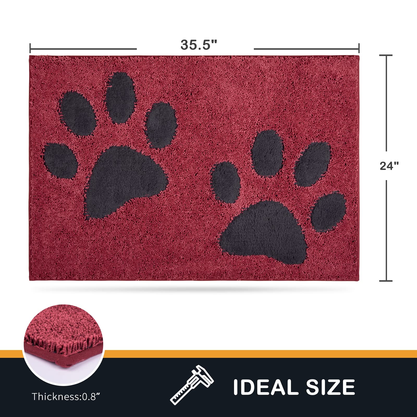 PURRUGS Dirt Trapper Doormat 24x35.5 Inch - Super Absorbent, Non-Slip Entryway Rug For Muddy Shoes & Paws