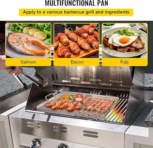 Miniatura 6 de VEVOR Plancha de acero inoxidable placa superior plana de 23 x 16 pulgadas plancha para parrilla de carbón y gas con 2 asas parrilla rectangular