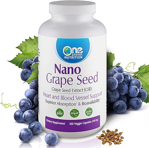 Nano Extracto de semilla de uva de 250 mg cápsulas vegetales (120 porciones), Nano para una mayor absorción, apoya la salud antioxidante para la