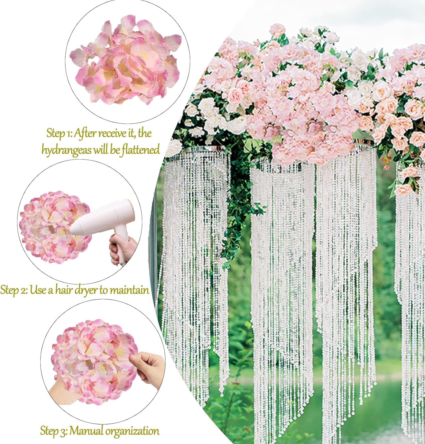 50pcs Hydrangea Artificial Flowers Pink Faux Hydrangea Flowers Heads with Stems Silk Flowers for Wedding Arch, Table Centerpieces, Home, Garden, Baby Shower, Party Decor