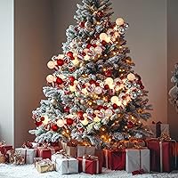 Vista 3 de Guirnalda de 2 bolas de Navidad de 6 pies, adornos colgantes de bolas de Navidad con 2 luces LED de 10 pies para interiores y exteriores, árbol