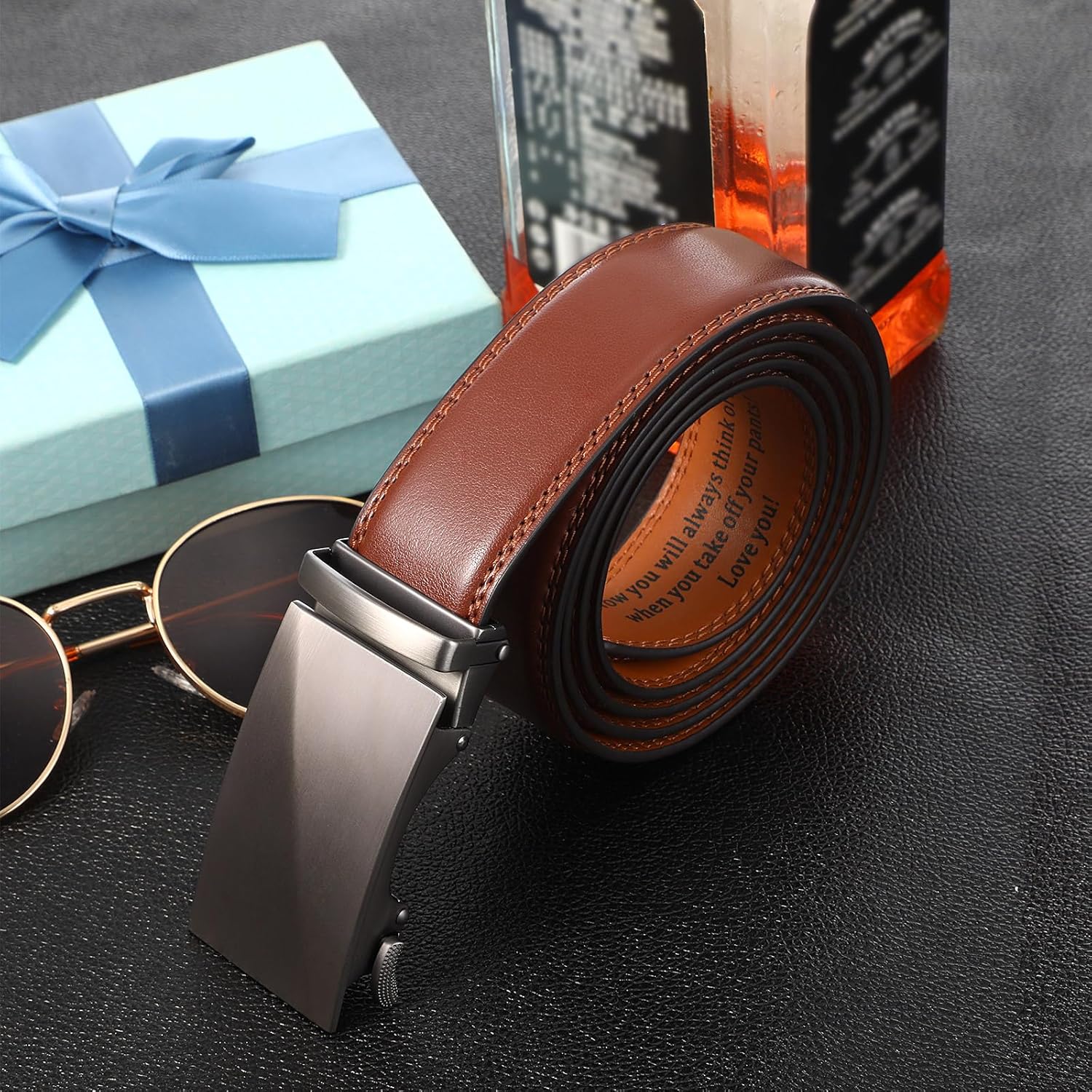 Engraved Mens Ratchet Belt Leather Slide Personalized Belt for Men with Buckle for Husband Birthday Valentine Gift - Image 5