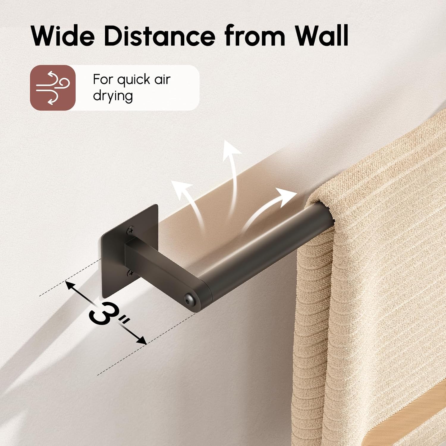 USHOWER Matte Black Towel Bar, 18 Inch Towel Racks for Bathroom Wall Mounted, Heavy Duty Stainless Steel Towel Holder, Easy Installation (Total Length 20 Inch) - Image 5