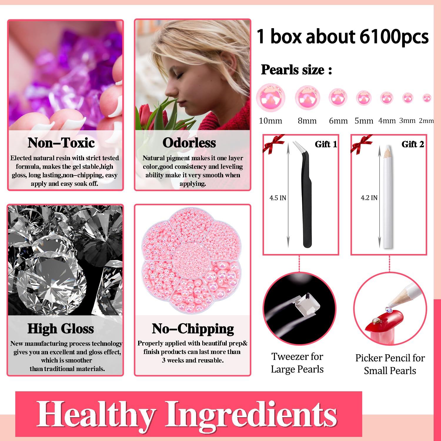 6100 perlas de uñas, perlas de parte trasera plana para manualidades, medias perlas para maquillaje, perlas planas para manualidades, manualidades, abalorios, decoraciones de uñas con pinzas y