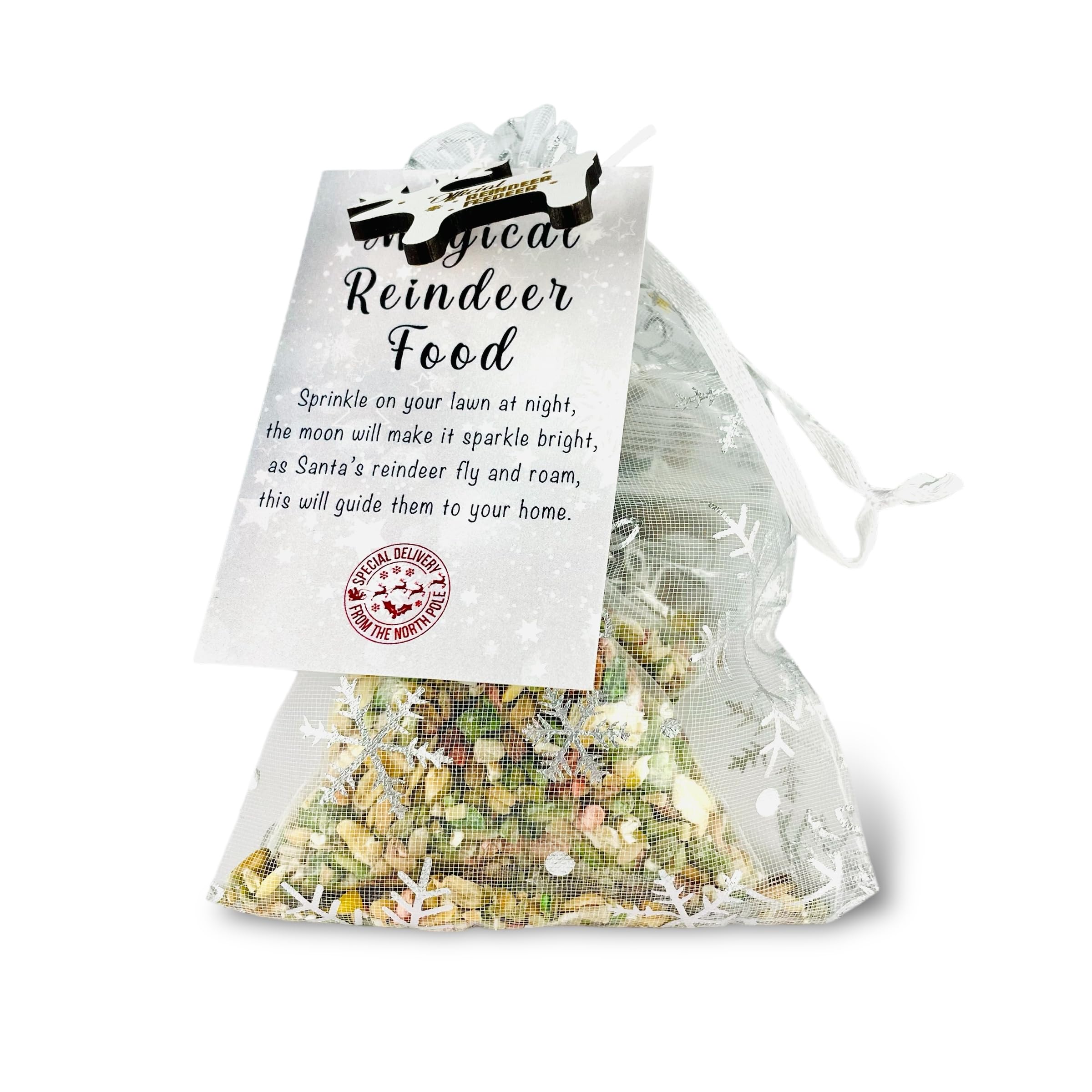 Fuzzy Cactus Magical Reindeer Food - Bag, Food & Charm - Father Christmas Eve Box Stocking Filler Magic Kids Tradition - Wildlife Friendly Bird Seed (Silver Bag) — image 1