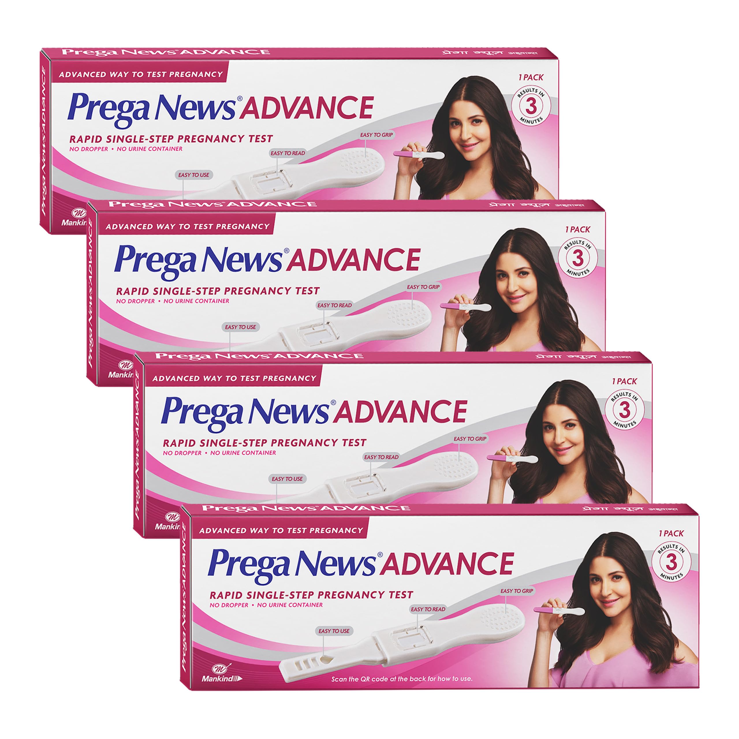 Prega News Advance Test Kit, Rapid Single Step Pregnancy Test Kit Device, 99% Accurate Results In 3 Mins, Pack Of 4