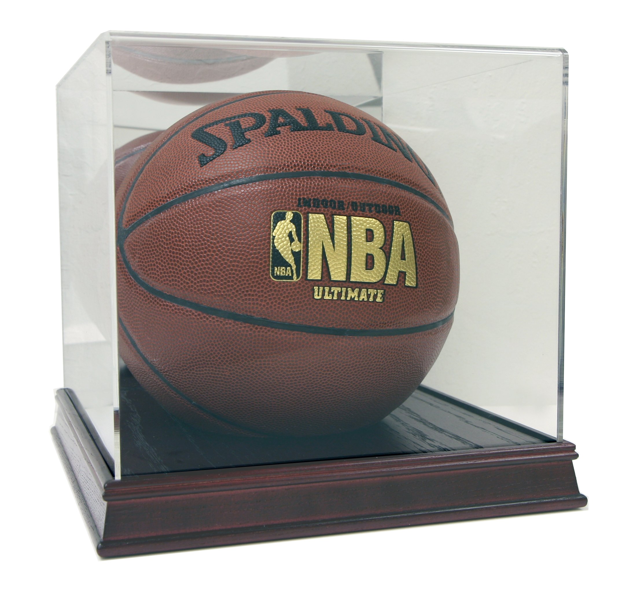 Deluxe Acrylic Full Size Basketball Display Case with Cherry Wood Stain Base