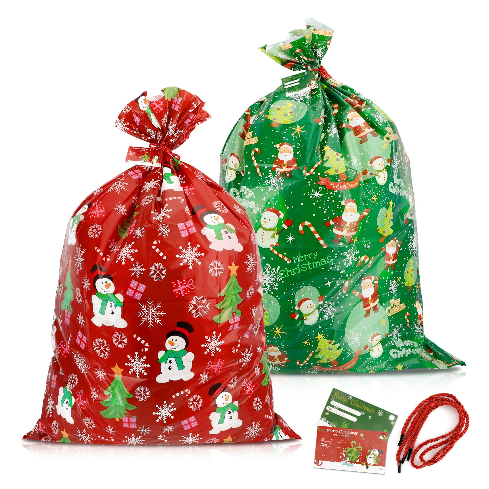 QIHOMPIB 2 bolsas de regalo de Navidad extragrandes de 48 x 36 pulgadas, bolsas de regalo grandes de Navidad para regalo de Navidad, bolsas de regalo gigantes de plástico de gran tamaño para grandes