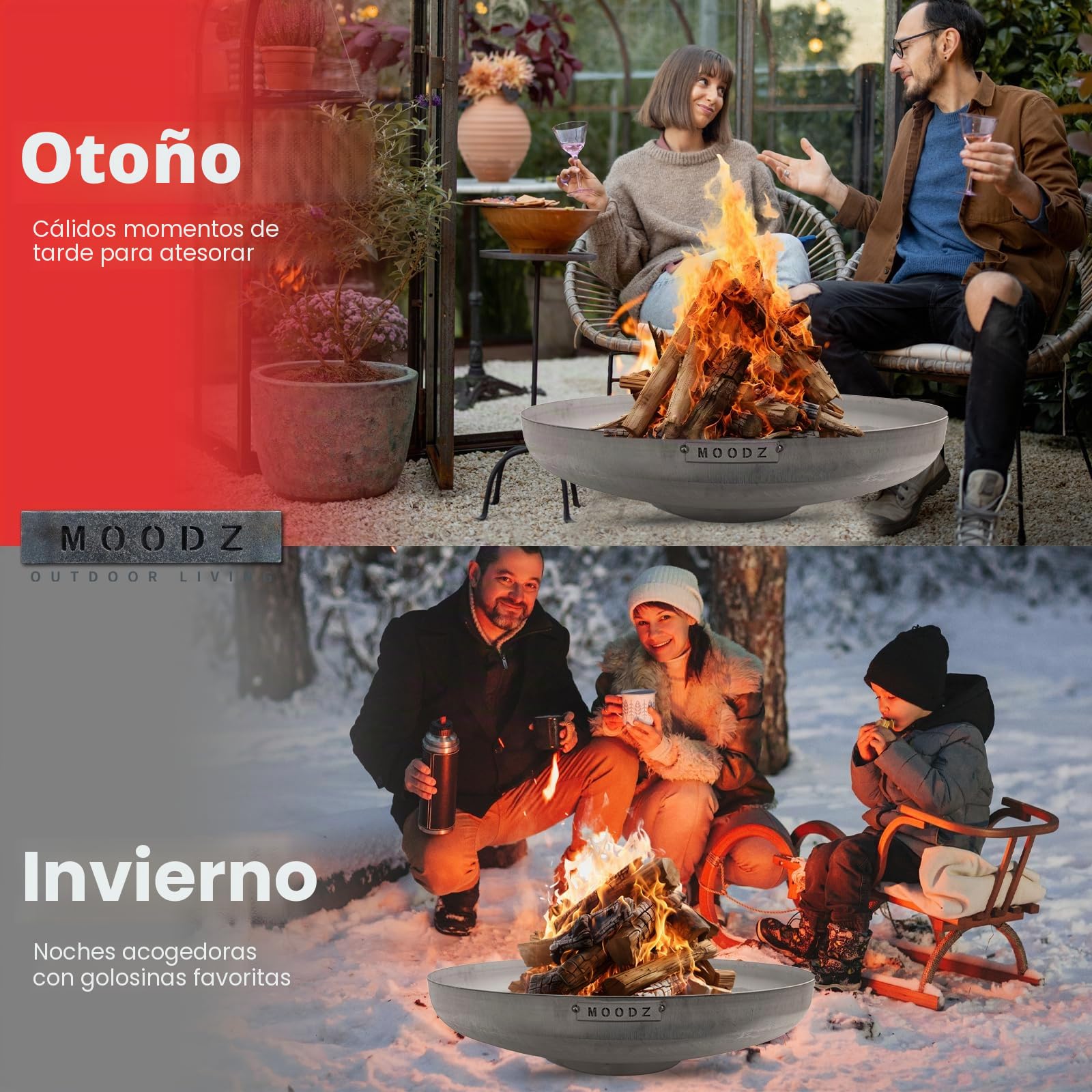 MOODZ Cesta de Acero Inoxidable Fuego - Cesta de Jardín - Barril de Fuego Exterior (Ø60 cm RVs)