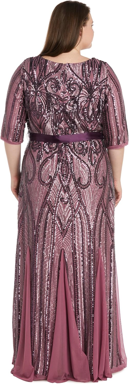 R&M Richards Women's Elegant Sequin Sweetheart Gown | 3/4 Sleeve Embellished Power Mesh Maxi Dress | Evening Cocktail Party - Image 6