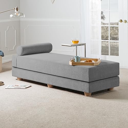 Jaxx Alon Daybed - Diván Cama Plegable con Colchón de Espuma Viscoelástica Premium Tamaño Queen - Hecho en EE.UU., Gris Chenille-gris,Rojo