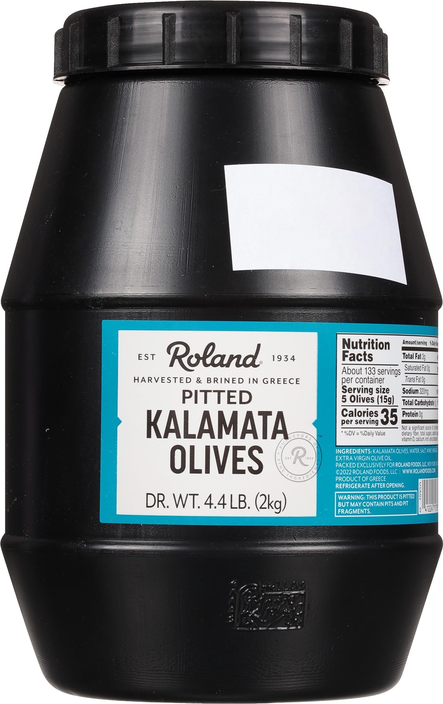 Roland Foods Whole Pitted Kalamata Olives From Greece, Specialty Imported Food, 4.4 Pound, Pack of 1