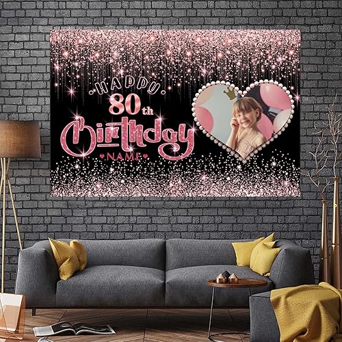 Vista 589 de Cartel personalizable de decoración de feliz cumpleaños número 49 de oro rosa – Personalización de gran tamaño fondo de fotos – Admite fotos