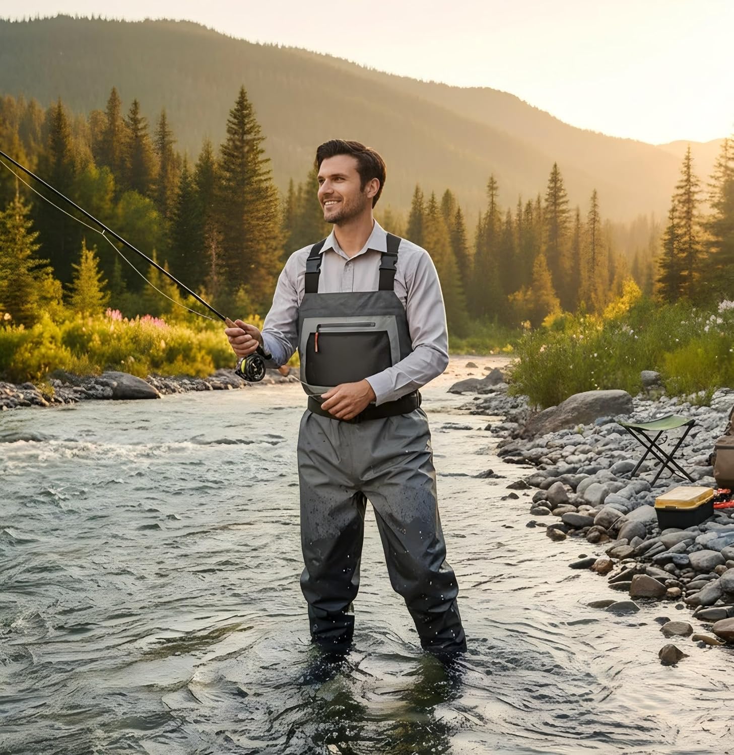 Fishing Waders for Men, Waterproof Chest Waders with Neoprene Stockingfoot Breathable Waders for Fly Fishing &Hunting