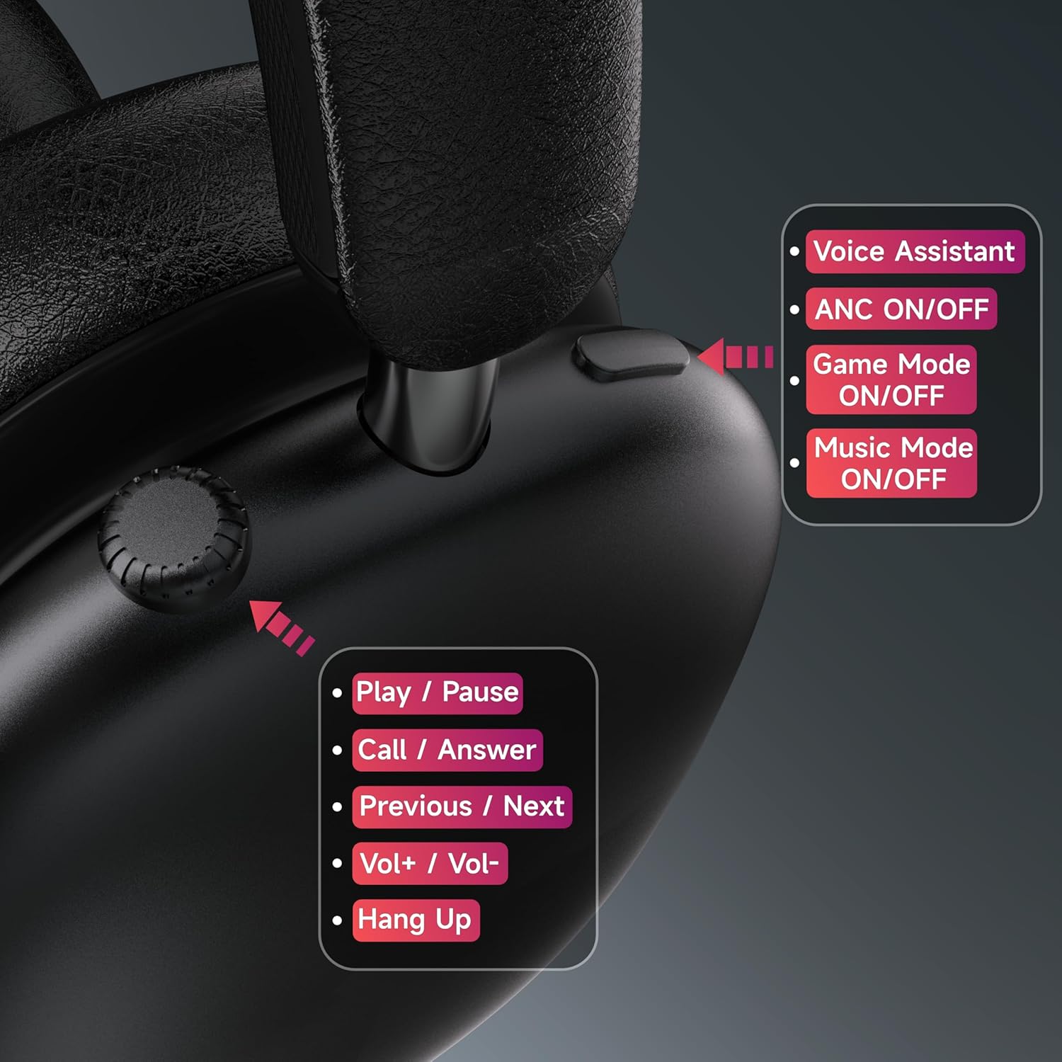 Freepods 120H Playtime Bluetooth ANC/ENC Pro-Level Active Noise Cancelling Over-Ear Headphones Wireless, Headphones with Built-in Microphone Type-C Charging for Call Travel Sports Gym (Black) - Image 8