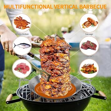 Vertical Kebab Skewer Vertical Skewer Made of Stainless Steel for Barbecue Grill Doner Skewer Grill Stainless Steel Vertical Cooking Grate Meat with 4 Removable Skewers & 2 Brushes & Oil Jug