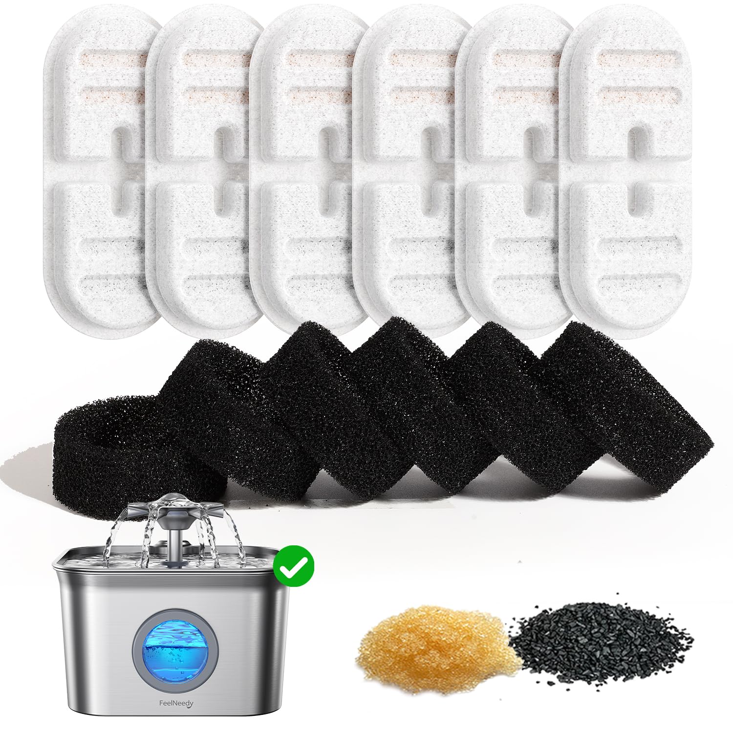 6 Pack New Version Replacement Filters 6 Pump Sponges for Feelneedy Stainless Steel Cat Water Fountain FN-W22 -