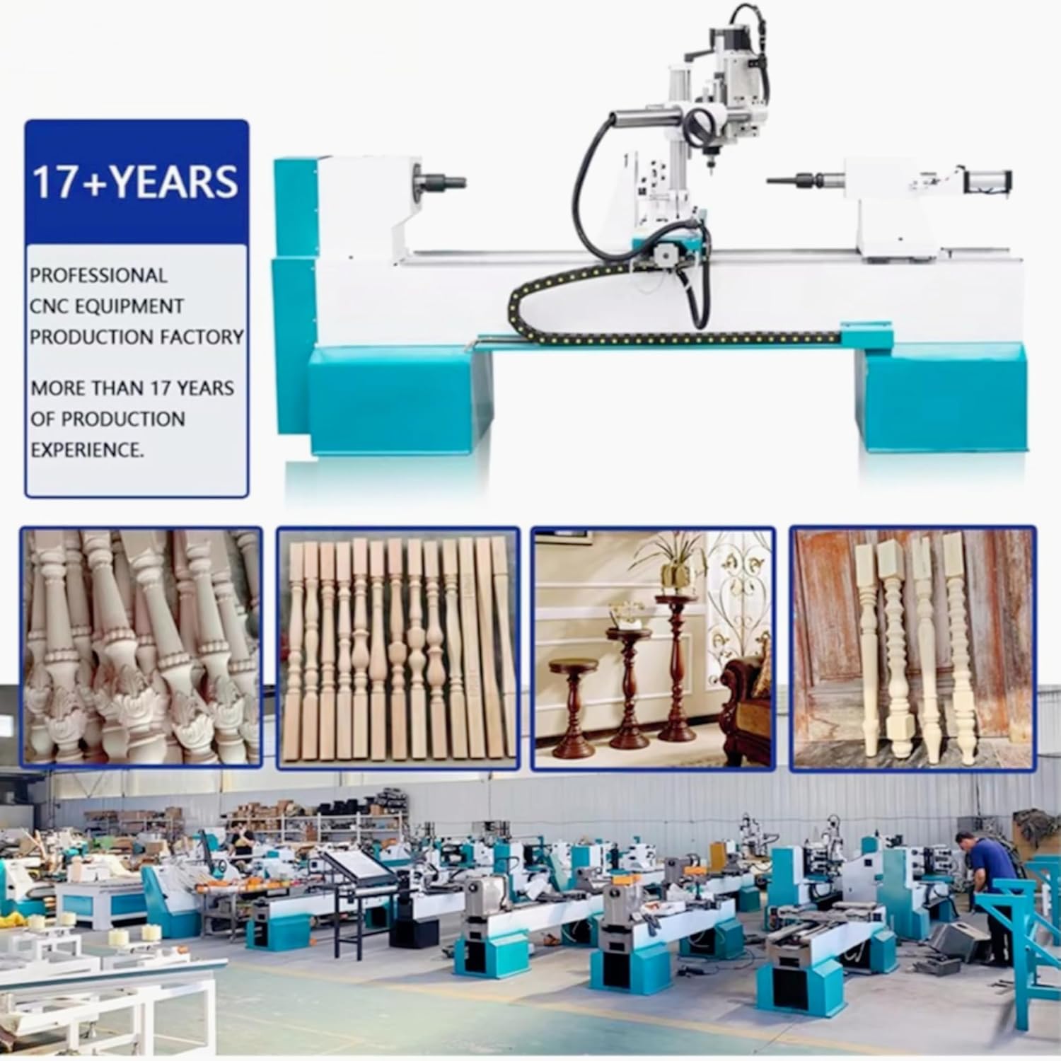Engraving CNC Wood Lathe Machine Automatic Wood Turning Lathe for Table Legs Columns Milling Carving Industrial Woodworking Lathe Heavy Duty