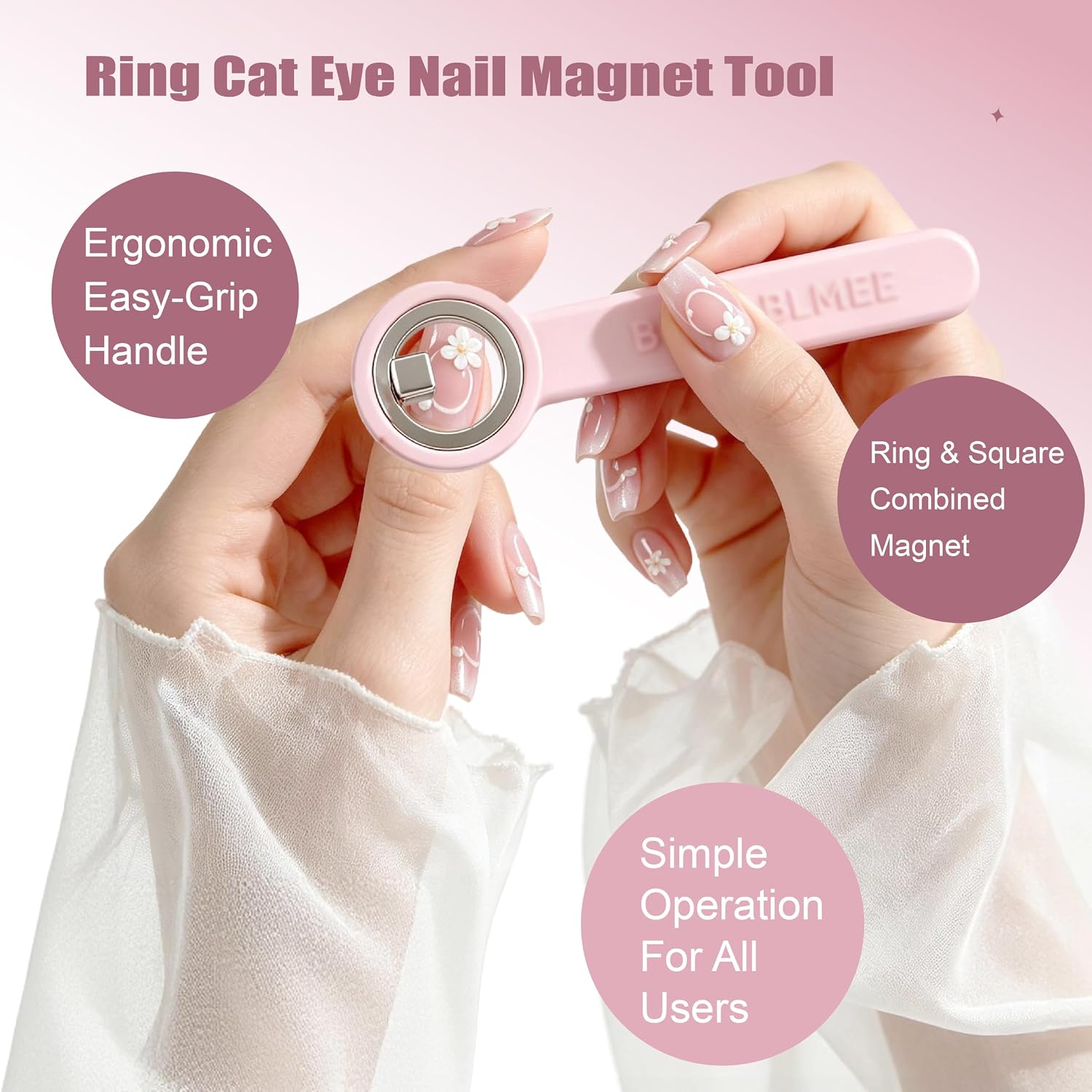 Ring-Shaped Cat Eye Magnet for Nails, Hollow Circular Cateye Magnet Tool with Strong Magnetic Force, Round Nail Magnet for French Tip Home Salon DIY Manicure Pink 1Pcs