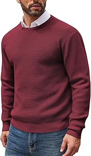 COOFANDY Men\'s Jumpers Crew Neck Knitted Sweaters Slim Fit Casual Lightweight Waffle Textured Long Sleeve Sweatershirts