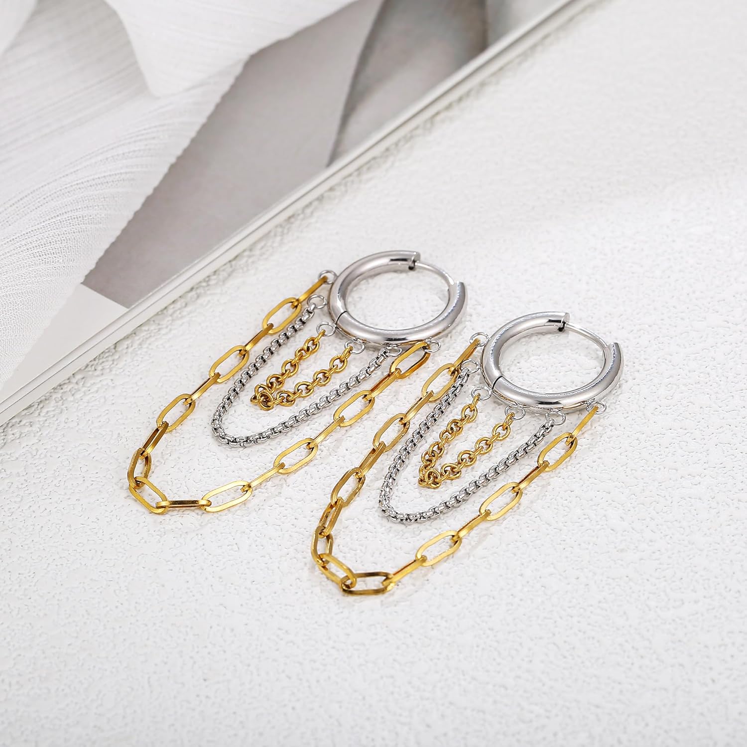 Gold And Silver Hoop Earrings for Women Tassel Chain Huggie Earrings Punk Hip Hop Jewelry Fashion Accessories - Image 5