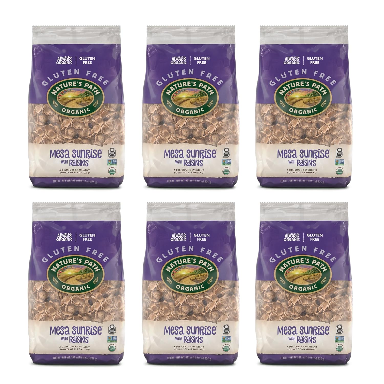 Nature's Path Organic Mesa Sunrise with Raisins Cereal, 29.1 oz (Pack of 6), Gluten Free, Non-GMO, Earth Friendly Packaging