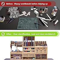 Vista 5 de GK1 - Kit organizador de madera con material MDF, estante de pintura, destornillador/soporte para brochas, para pinturas y herramientas Tamiya, GK1
