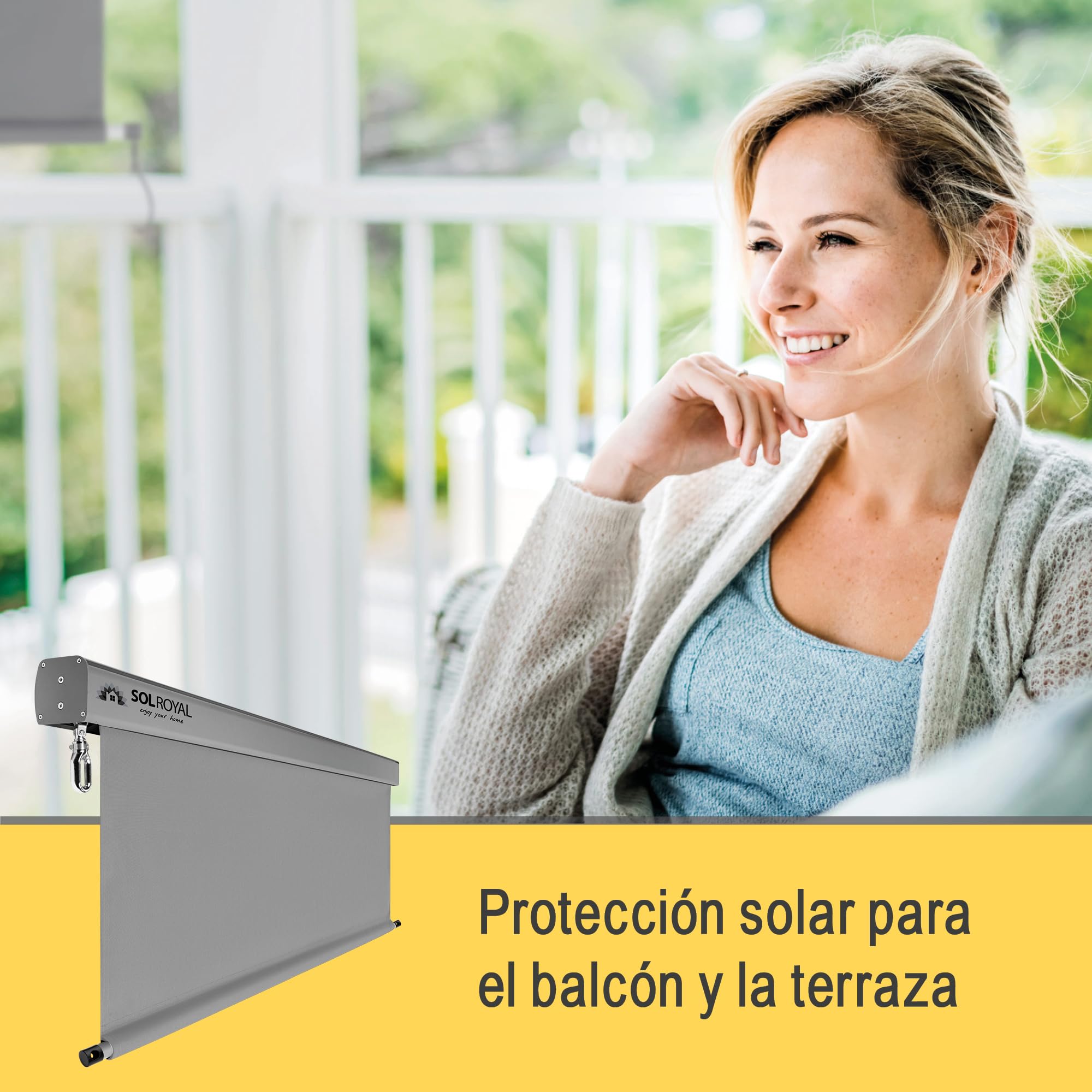 Sol Royal toldo Vertical Enrollable Exterior Estor para Balcones Robusto | 180x250cm gris terrazas robusto a mano con manivela translúcido e impermeable marquesina proteccion visual balcon MS5