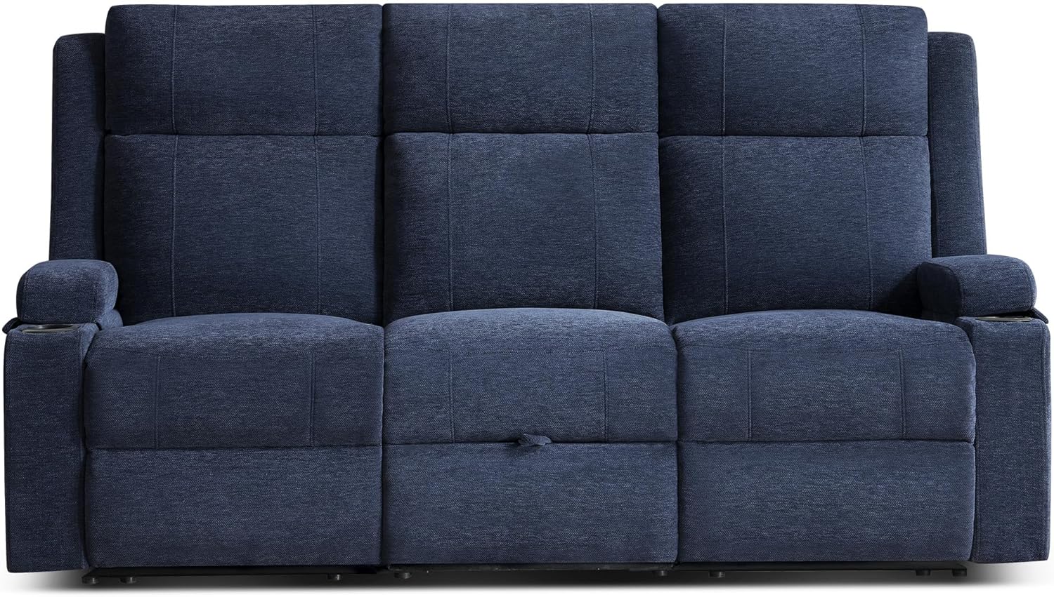 GUEAPY Large Manual Reclining Sofa 3-Seater Chenille Recliner Couch with Cup Holders, Wide Seat, Easy Assembly & Spill-Resistant Fabric Cozy Reclining Sofa for Living Room, Apartment, RV, Blue