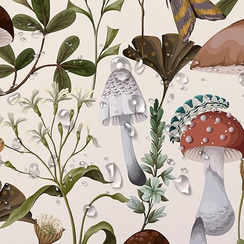 Miniatura 7 de HVEST Cortina de ducha de hongos de los años 70, varios hongos y hojas sobre fondo beige, cortina de baño con ganchos, accesorios de decoración de