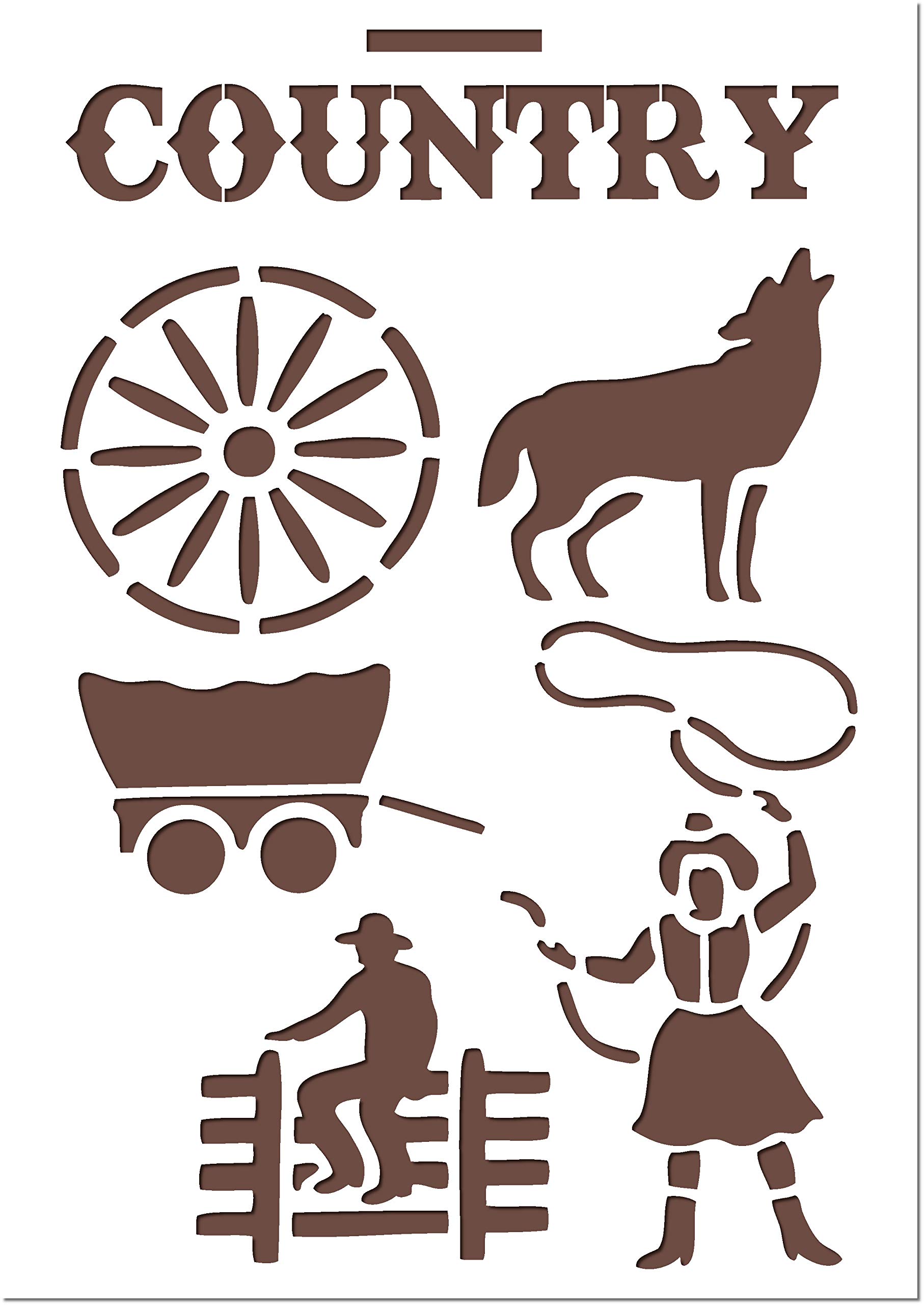 Boutique d'isacrea Stencil Plastic Mylar Beige 21 x 29.7 cm Country Cowboy