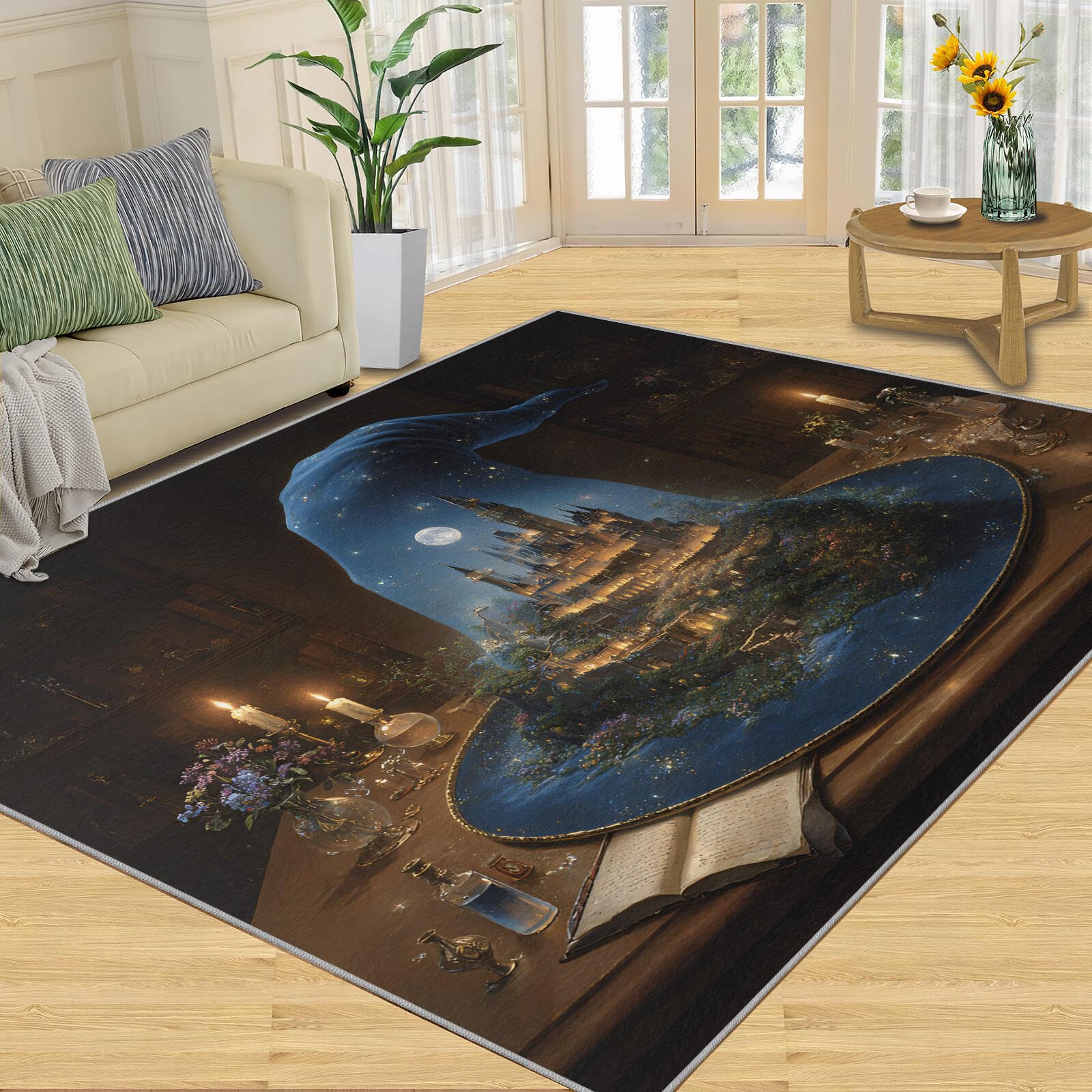 Tapis d'Halloween chapeau de magicien lavable et antidérapant grand format