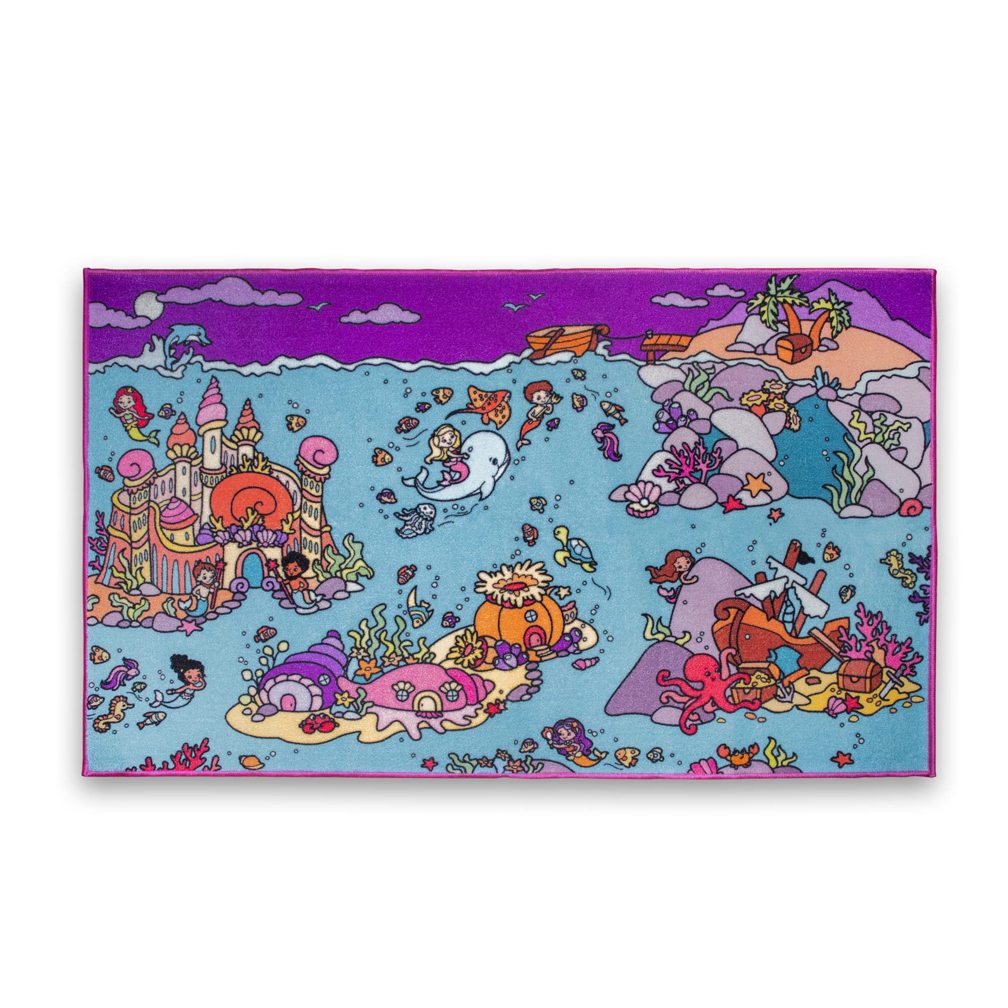 Activity Rugs for Kids - Mermaid Kingdom Activity Rug, Extra Thick Non-Slip Kids Rugs for Playroom, Large Play Mat for Toddlers, 65.5 x 39.5 Inches