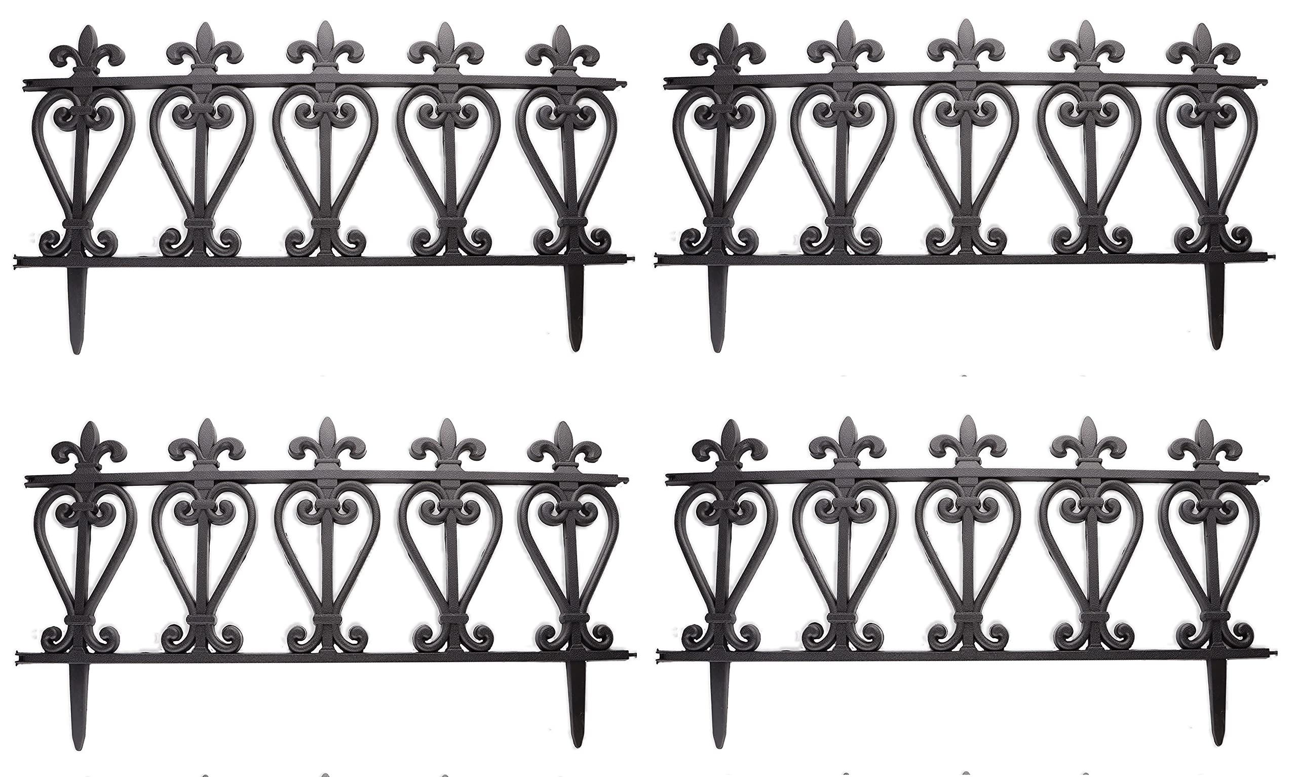 DIVCHI Plastic Interlocking Balmoral Lawn Edging Bronze Garden Border Fence 4Pack Set (Cast Iron)