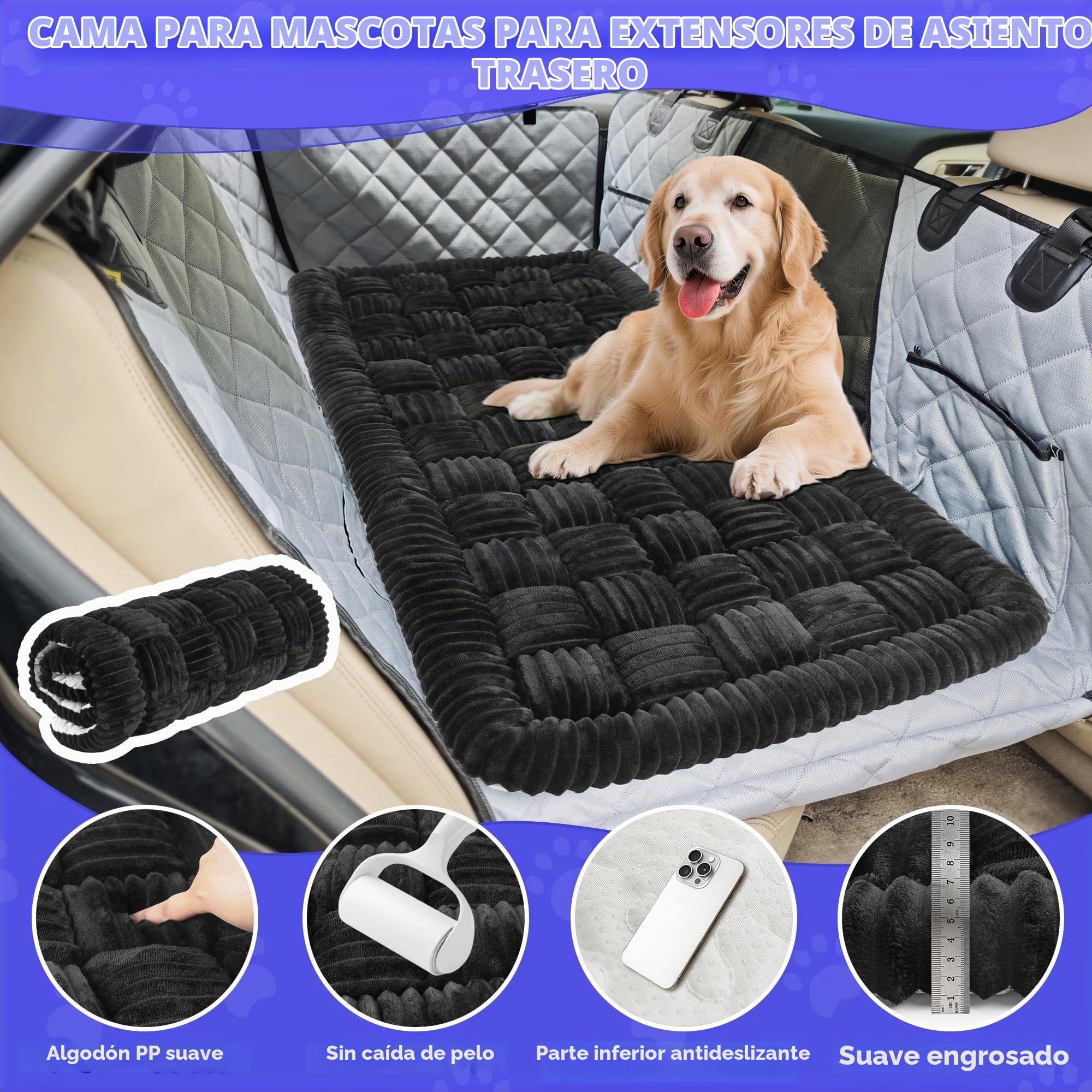 Loiion Cama Perro Grande, Alfombrilla Cama Coche Perro, Fundas Sofa Perros, Manta Suave Antideslizante, Extensiones del Asiento Trasero Fundas de Asiento,127cm×62.5cm