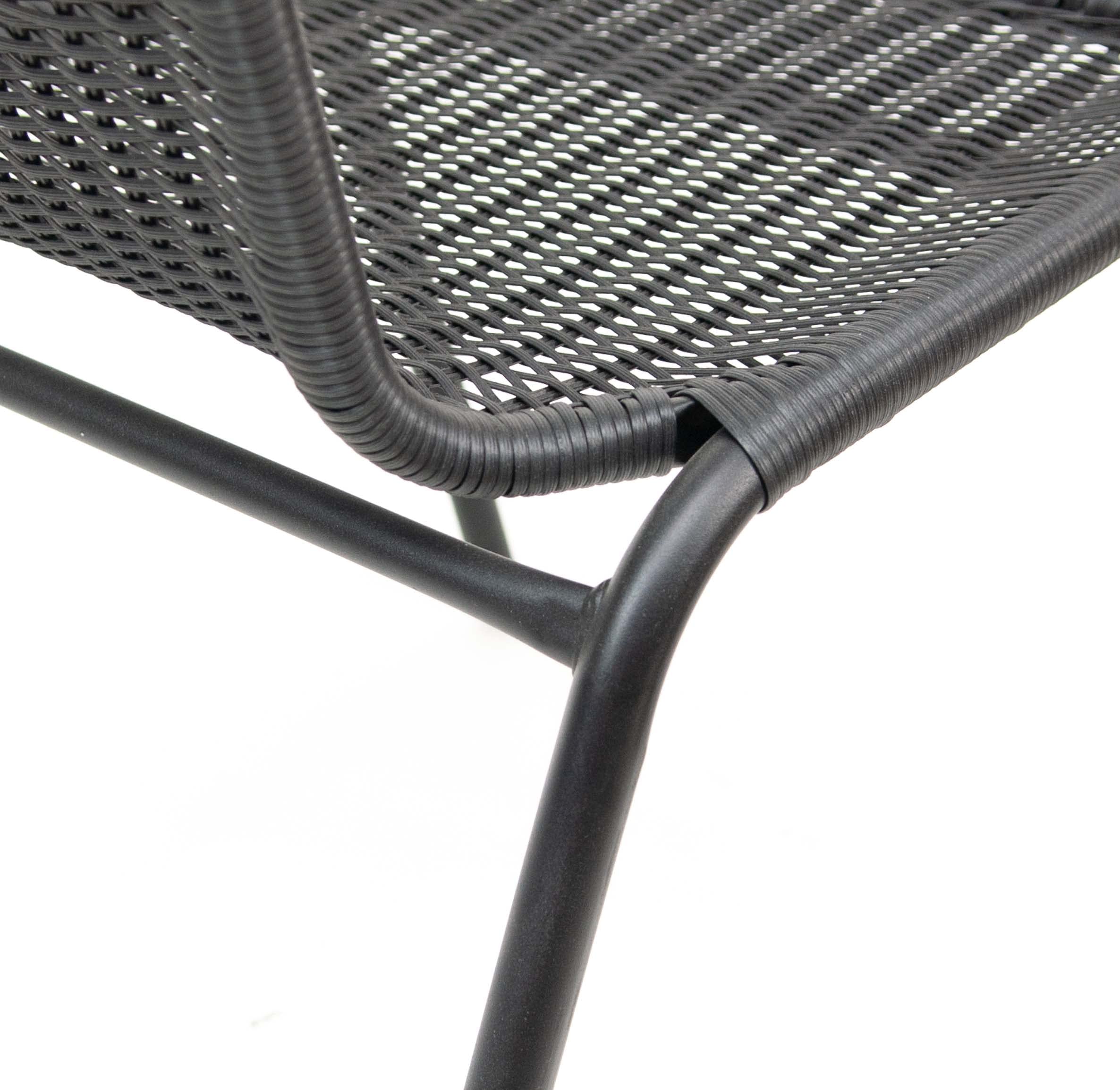 THE SECRET HOME - Pack de 2 Sillas en Mimbre de PVC para Jardín - Silla de Acero Apilable - Asiento de Exterior para Balcón, Terraza y Jardín (Modelo 1 - Negro)