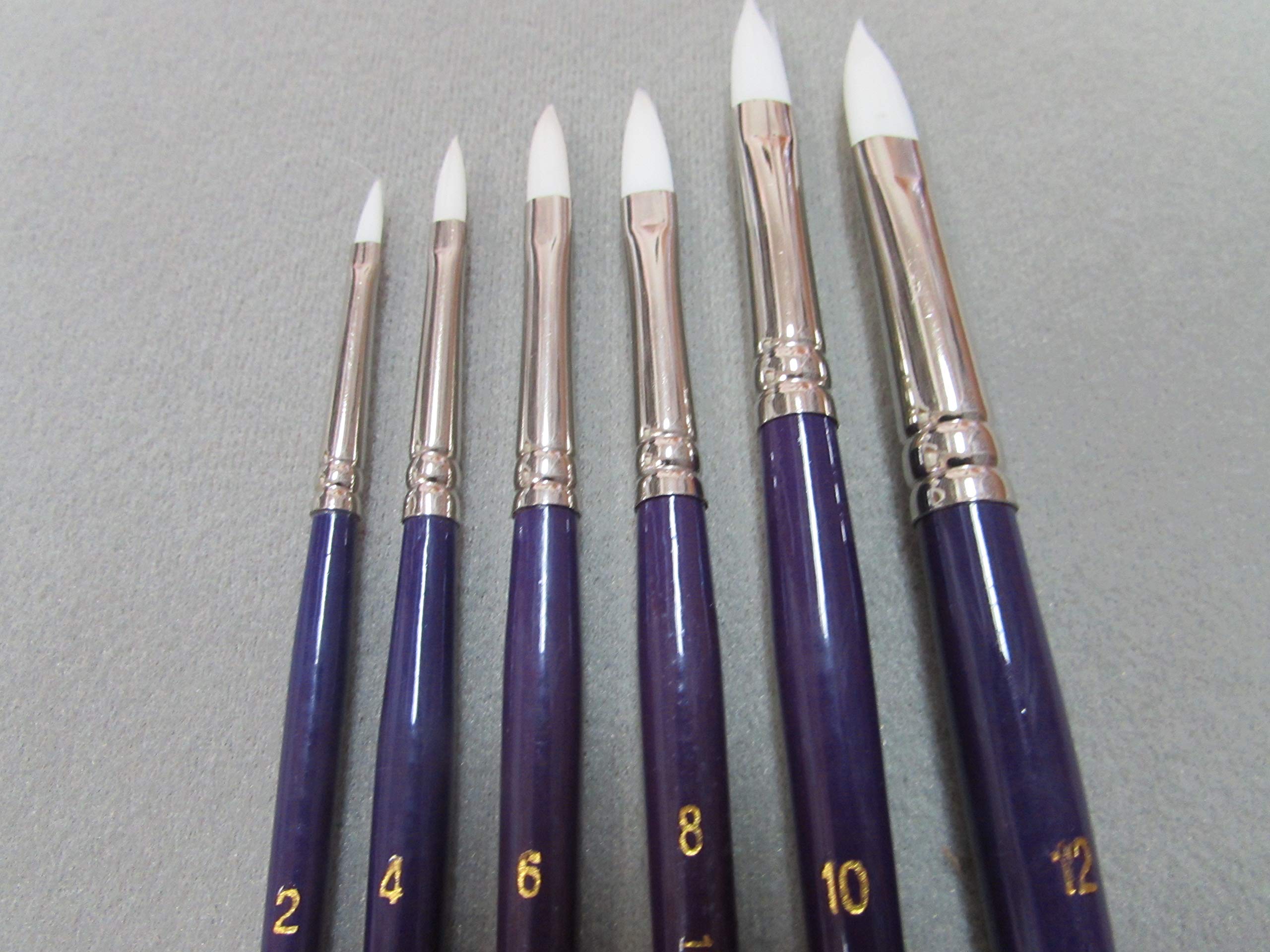 6- Artist Quality Brush Set Synthetic White Sable Brushes Filbert Shape #2-4-6-8-10-12