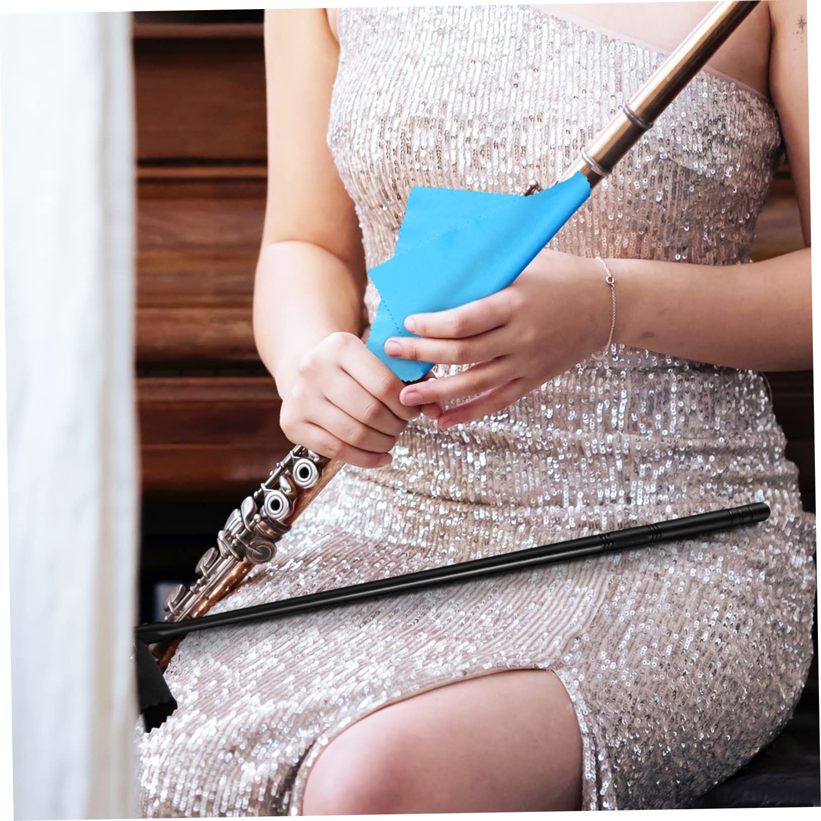 Holibanna 2Pcs Cleaning Rods with Flute Polishing Cloths Essential Flute Cleaning Tools for Maintenance Includes Cleaning Swabs for Sound and Care