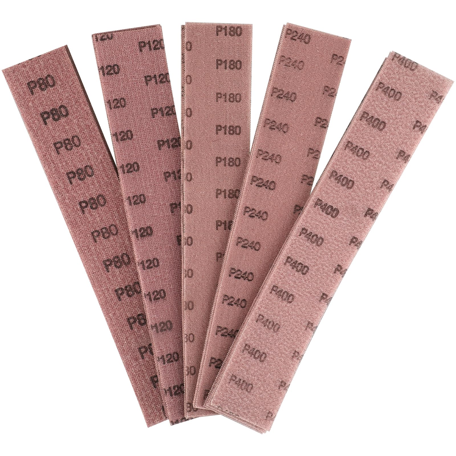 Shineboc 25 PCS Mesh Sandpaper, 2-3/4" x 16" Hook and Loop Net Sanding Sheets, Assorted Grit 80/120/180/240/400, Ideal for Wood, Metal, Automotive Sanding, Anti-Blocking & Dust-Free for Sanding Block