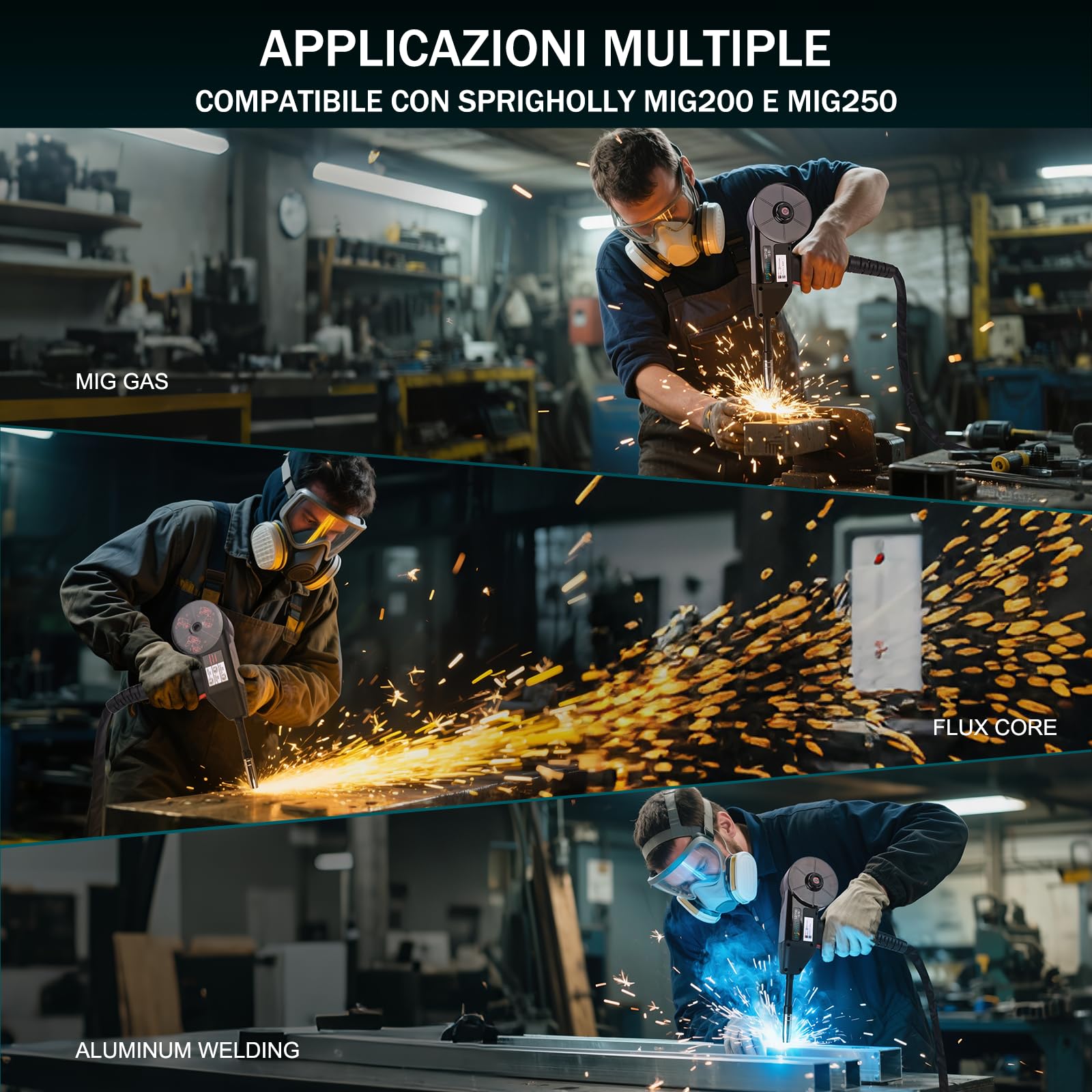 Pistola a bobina, pistola di saldatura MIG per alluminio da 150 ampere, compatibile con MIG200 e MIG250