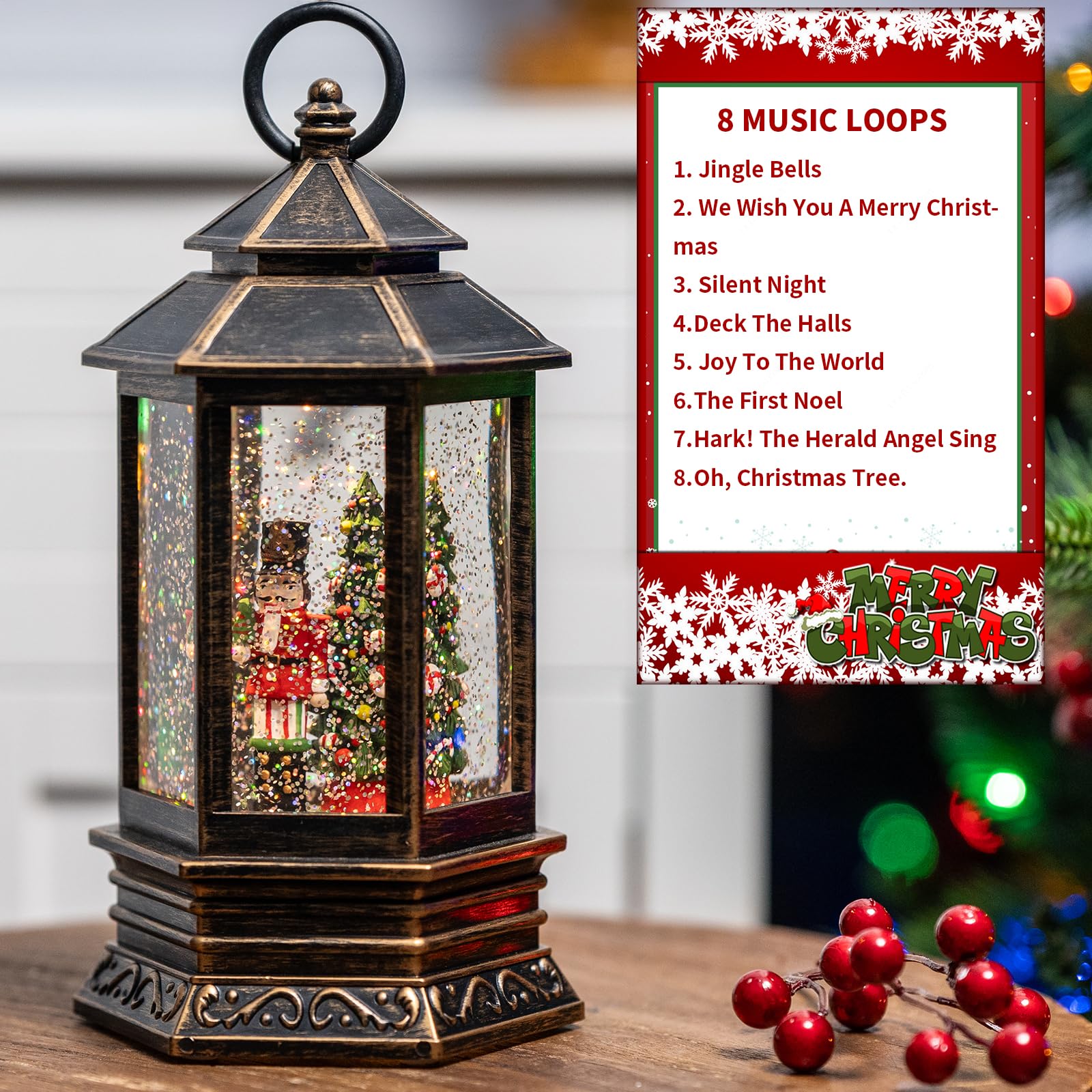 Snapklik.com : Musical Christmas Snow Globe Lantern Lighted Nutcracker ...