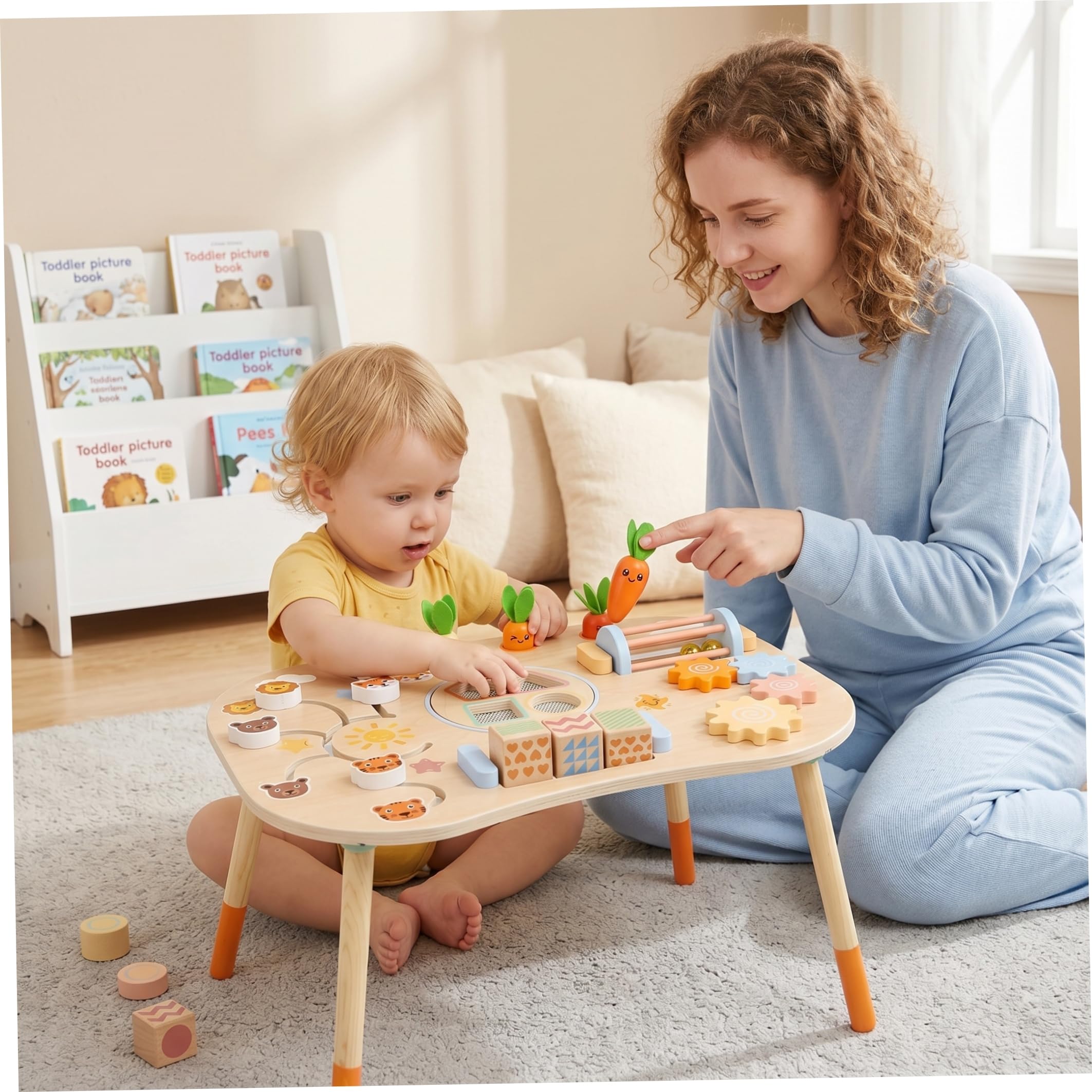 Mesa de Actividades para niños pequeños Mesa de Actividades para niños pequeños Sensorial Montessori 6 en 1 Ideal para de 1 a 3 años Juguete de Madera para bebés - Amarillo