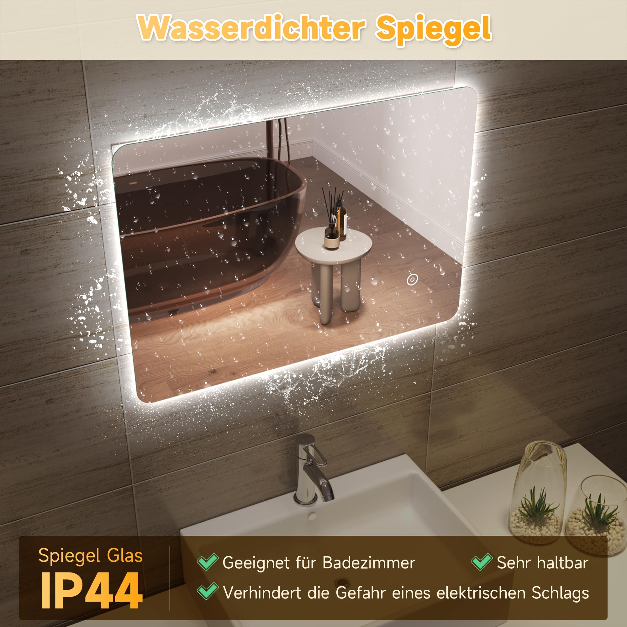 SONNI Specchio da Bagno Illuminato a LED, Specchio da Parete da Bagno 70 x 50cm Moderno, Bianco Freddo Impermeabile IP44 a Risparmio Energetico